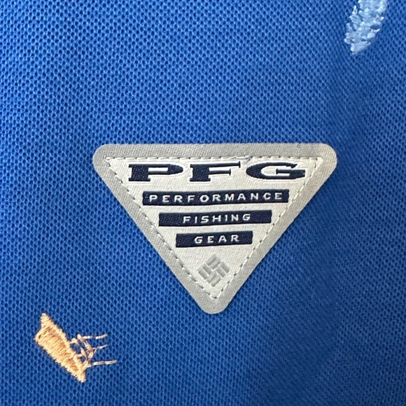 NWT Columbia PFG Polo Men’s Large Blue SS Fishing Lure Deep Sea Bait Rig Logo - Picture 5 of 6